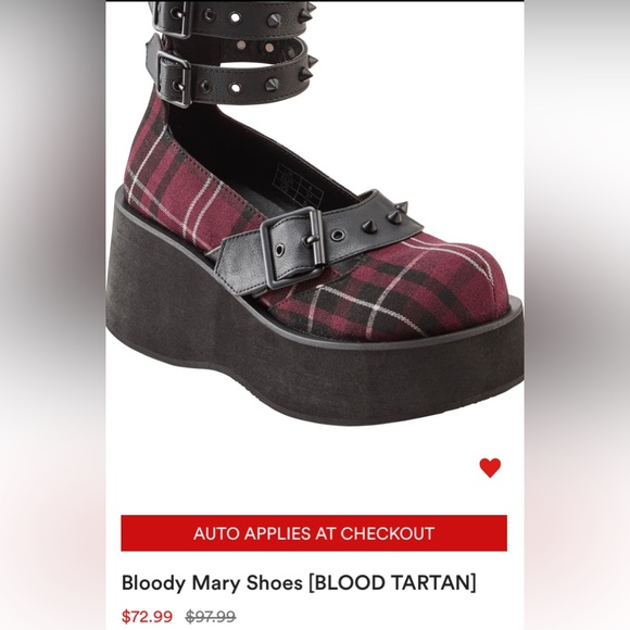 Killstar Shoes - Blood Mary tarten plaid killstar size 10 platform Mary Jane shoes $98 retail
